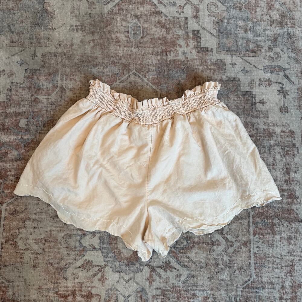 Anthropologie Linen Double Waistband Scalloped Shorts Beige, Summer, Cottagecore - Picture 10 of 10